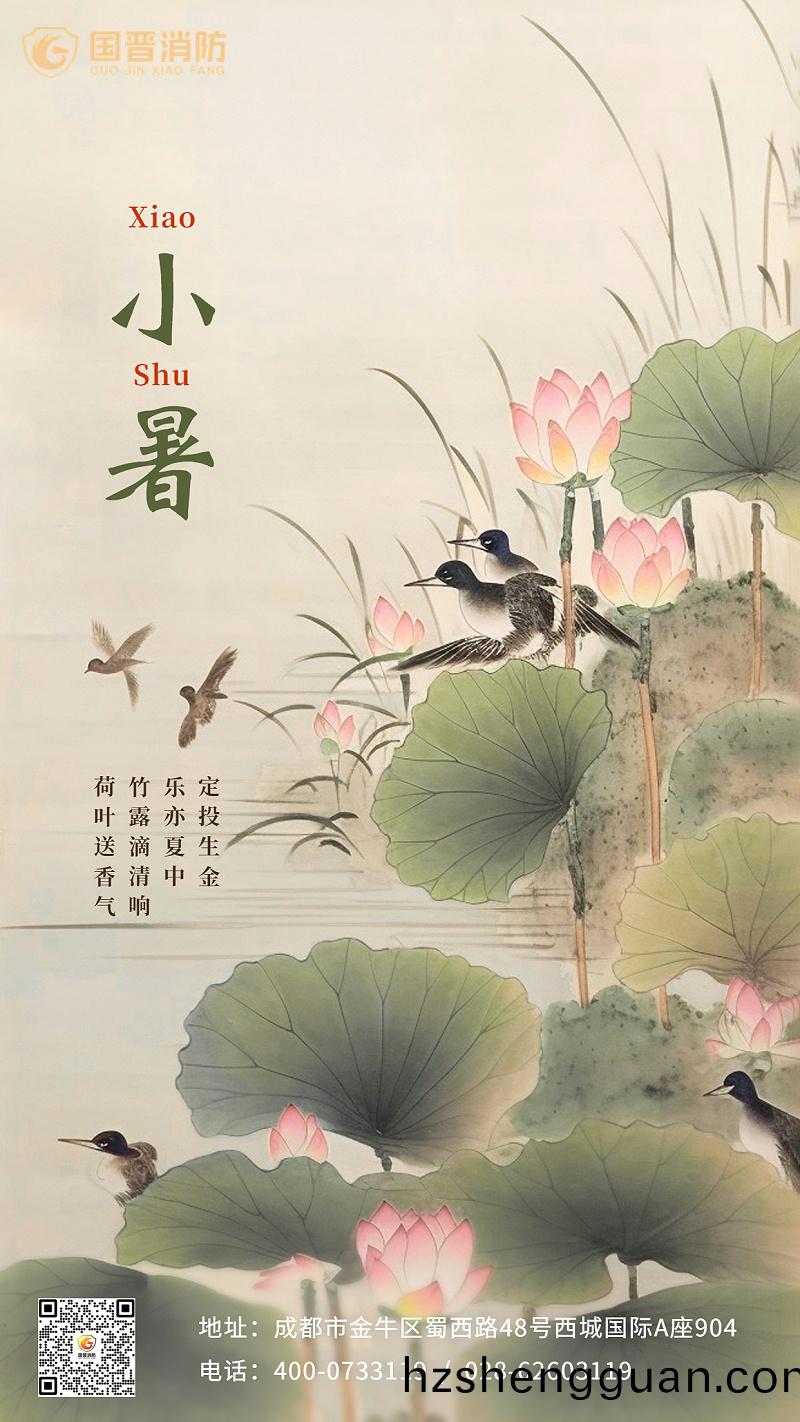 小(xiao)暑金(jin)螎保險節氣祝(zhu)福問候(hou)創(chuang)意(yi)挿(cha)畫(hua)中國風手機海(hai)報